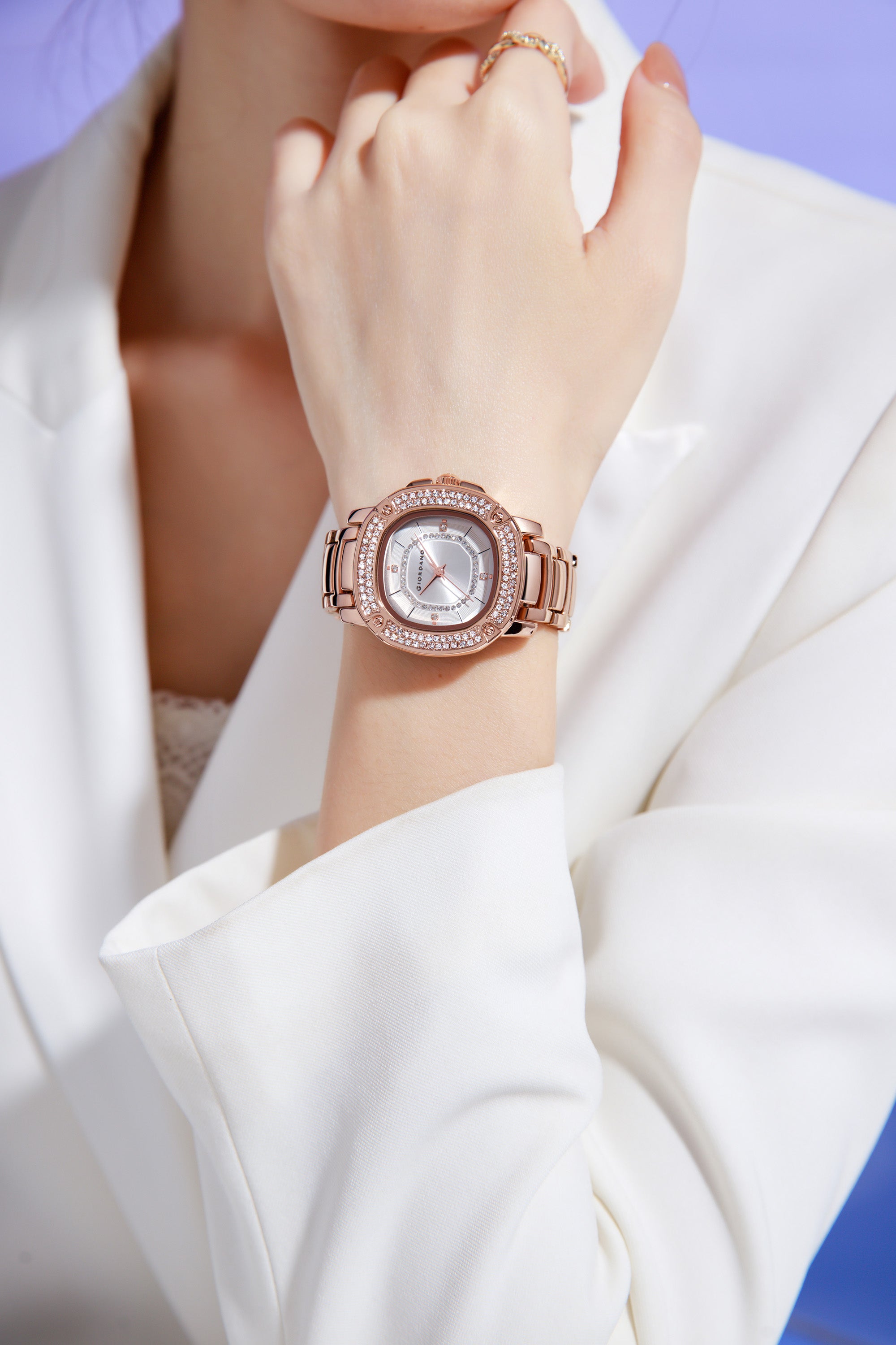 Giordano Analog dress Watch for Women with square dial , Crystal-Accented Bezel and stainless steel strap | GZ-60109-44